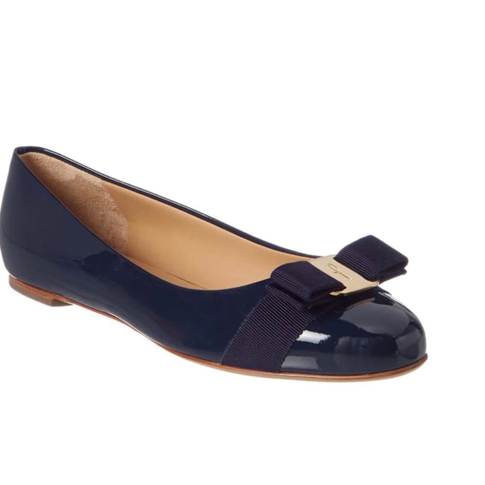 New Salvatore Ferragamo Navy Blue Varina flat size 7 original $700 new with box